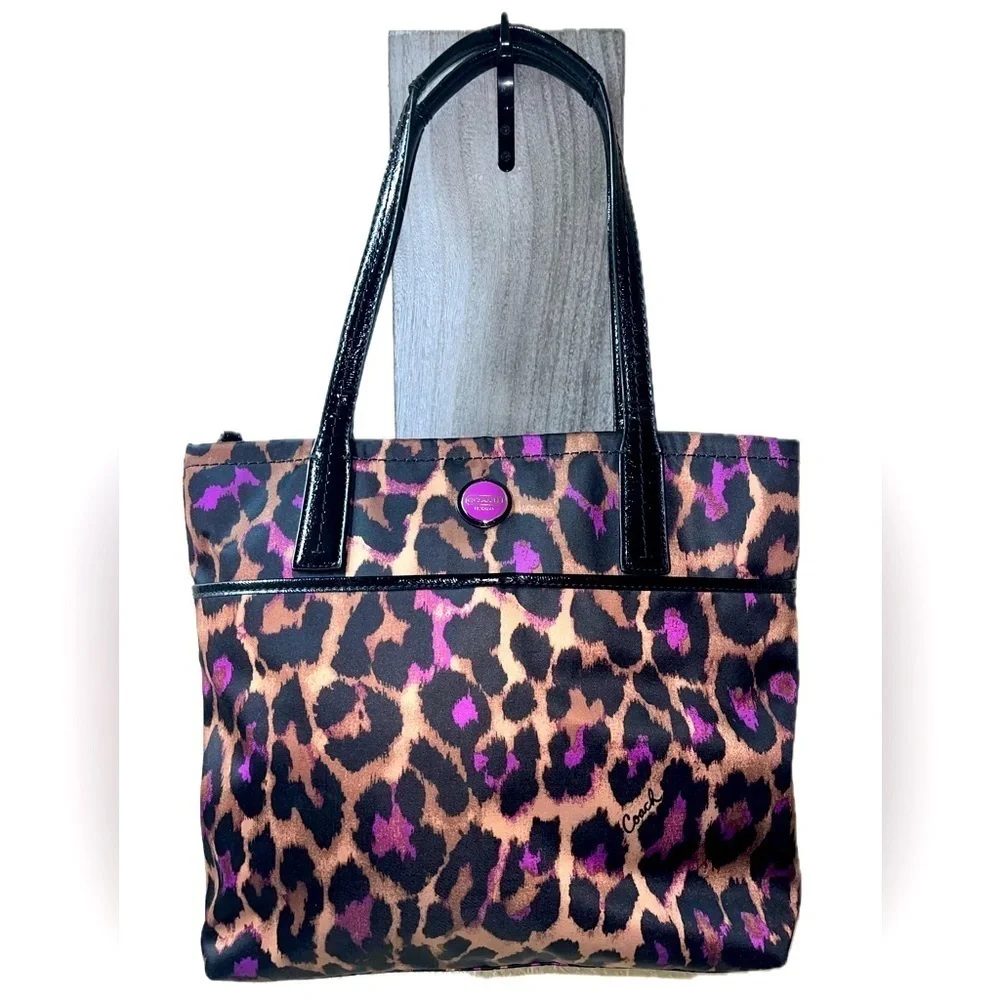 Coach Leopard Print Tote Bag - Black and Purple